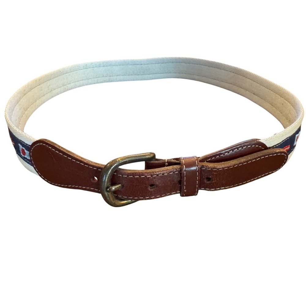 Nautical Signal Flag Canvas Belt Mens 32 Leather Trim Preppy Sailing Maritime